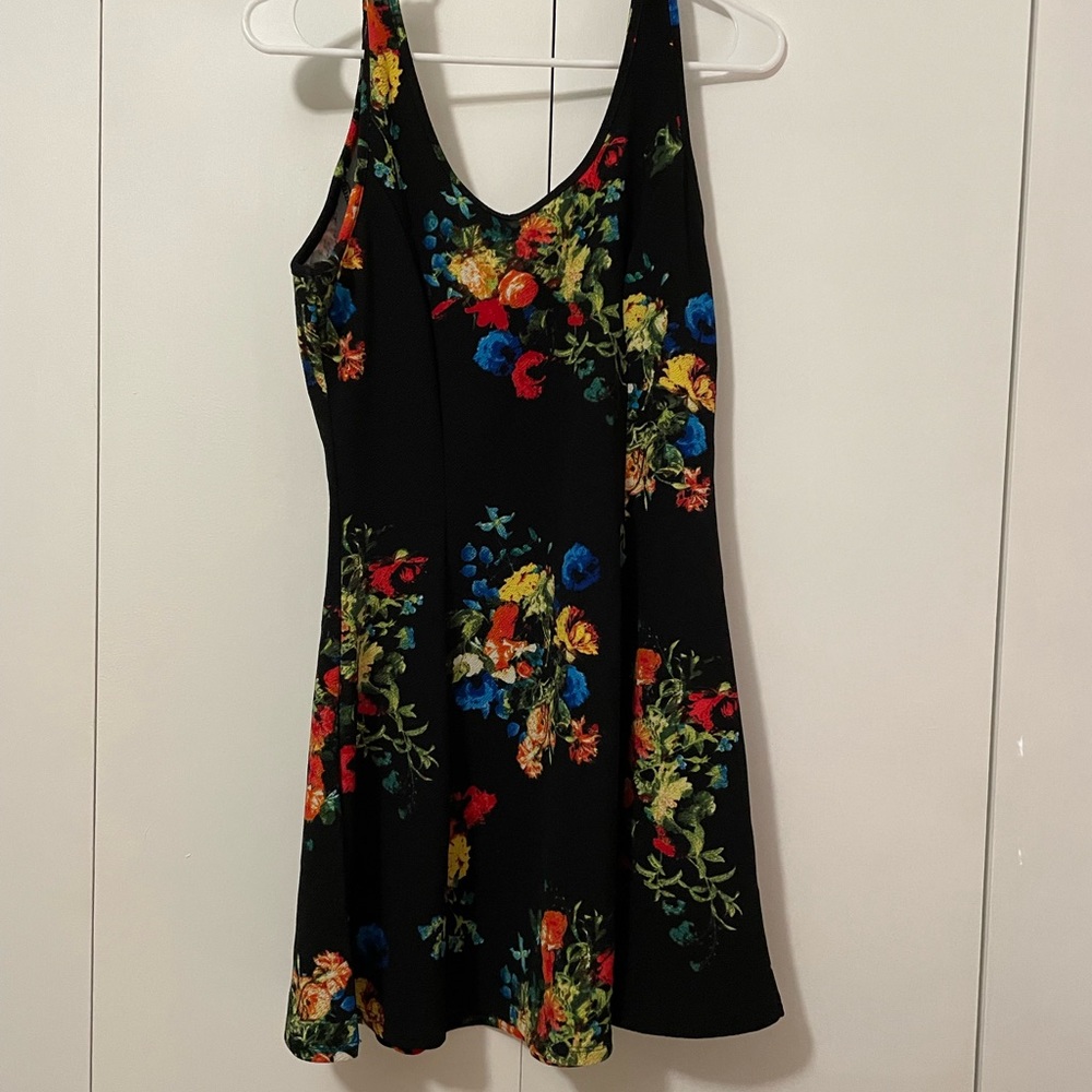 Black floral tank dress